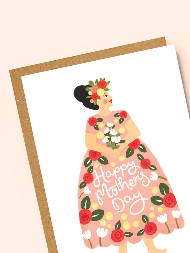 pink dress mothers day card close up