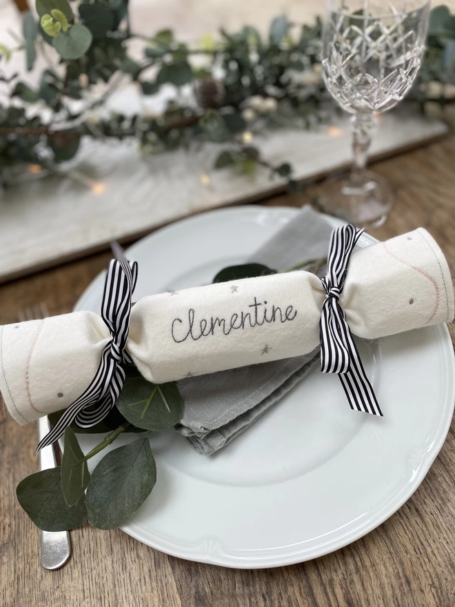 Personalised Christmas Cracker on a plate