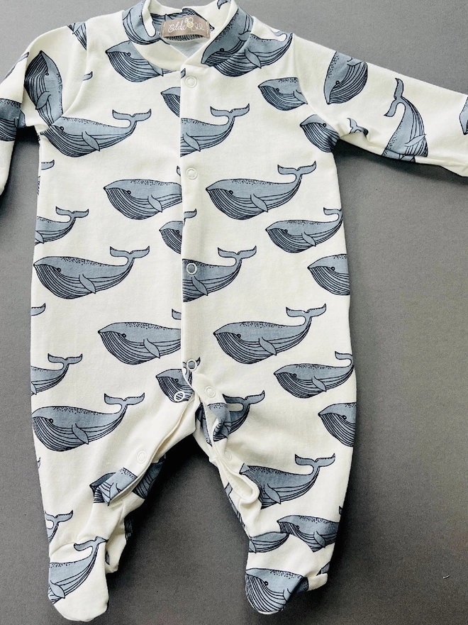 Cream 'Whale' Organic Cotton Baby Sleep Suit