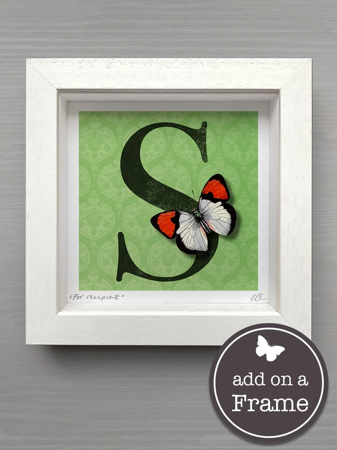 Personalised butterflygram card in optional white box frame