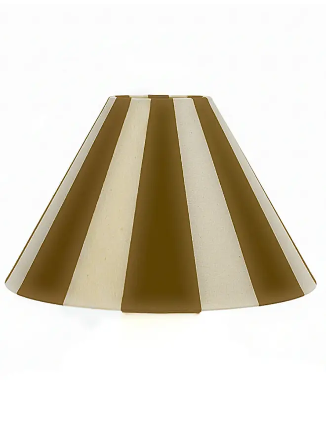 Hand Painted Upcycled Striped Large Drum Lampshade, a mocha striped lampshade sitting against a white background. 