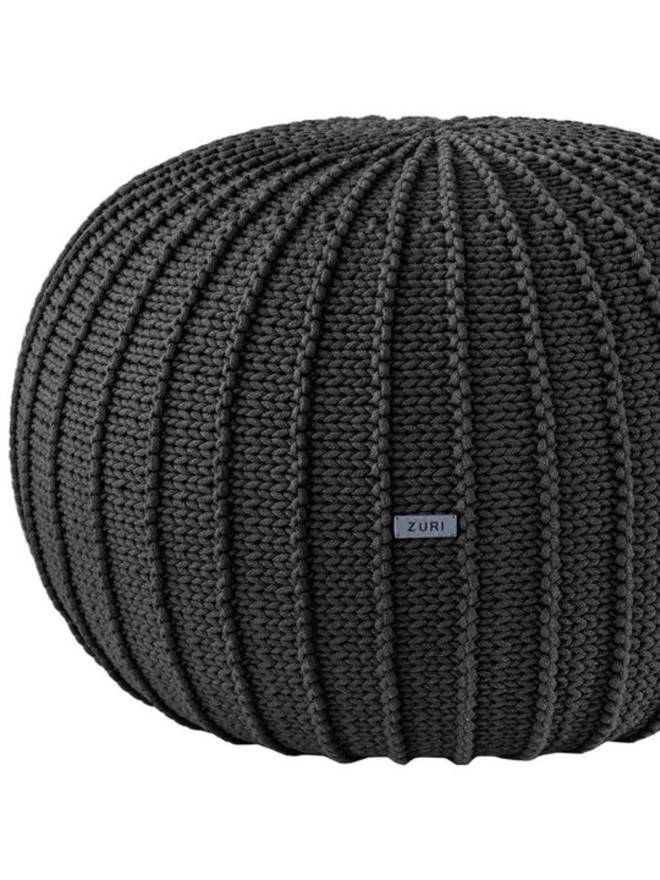 Zuri House. Large graphite knitted pouffe.