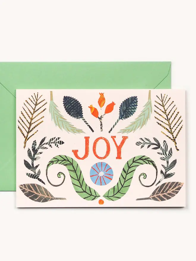floral design 'joy' christmas card