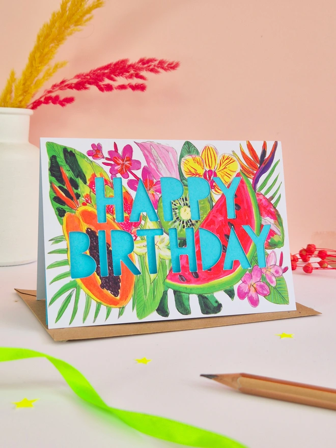 tropical fruit birthday card