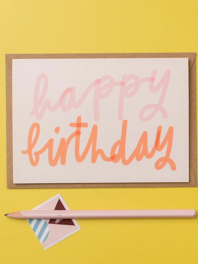 'Happy Birthday' Pink And Orange Greeting Card