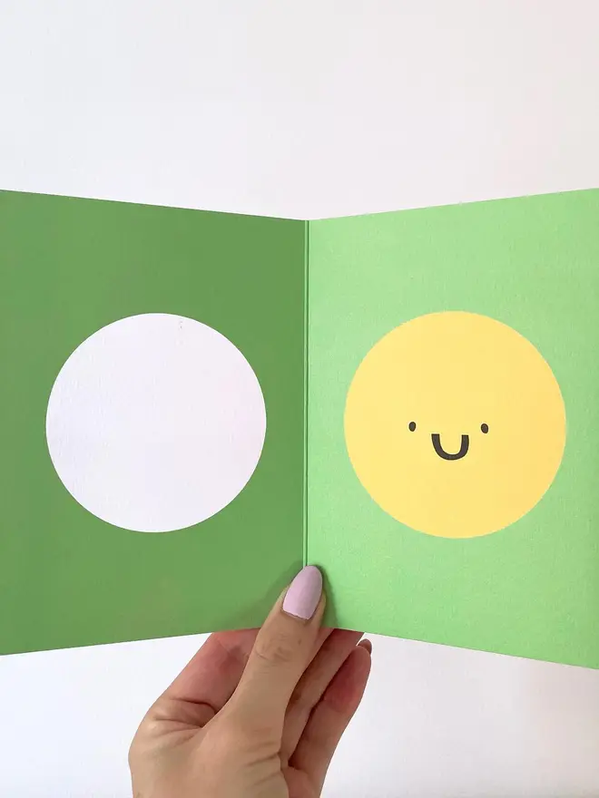 yellow smiley face cut out greeting card green inside