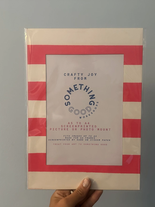 A4 Screenprinted Mount for A5 Image, in Thick Pink Stripes