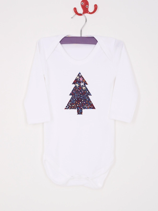 a christmas tree liberty starry print white bodysuit