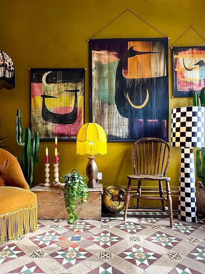Fringed Hessian Dome Lampshade In Sunburst Yellow