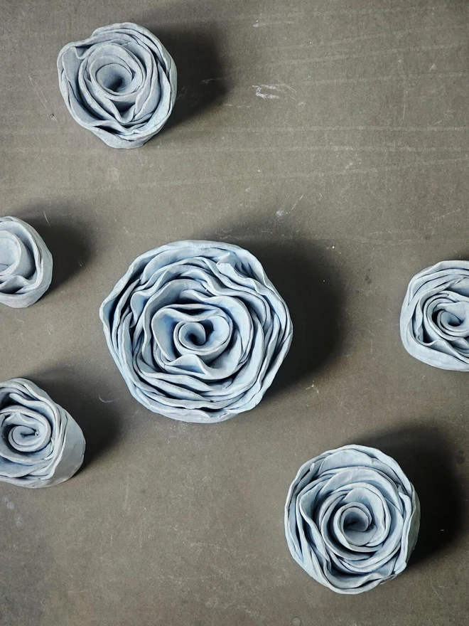 light blue ceramic rose flower for wall hanging decor handmade sculpture art 