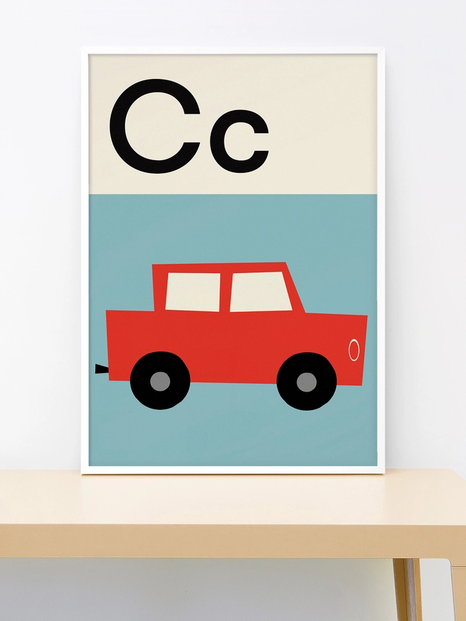 illustrated red car wall print