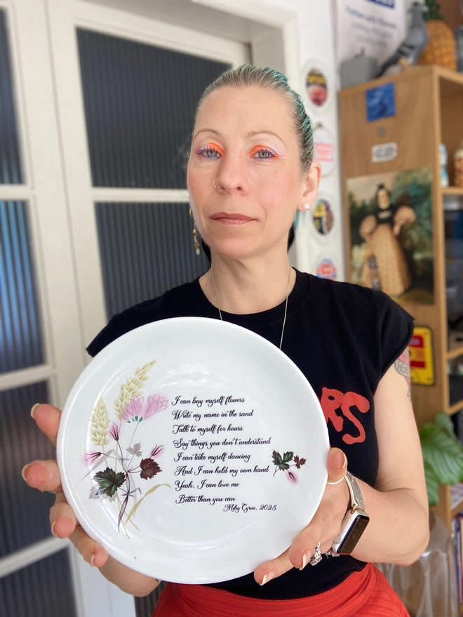 Lyrics plate, Miley Cyrus, Flowers, Miley Cyrus FlowersVintage plate, china plate, hand printed plate, original gift, cool gift, unique gift, ceramic plate, wall art