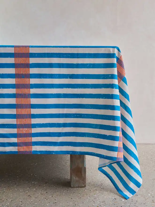 Blue Orange stripe tablecloth 