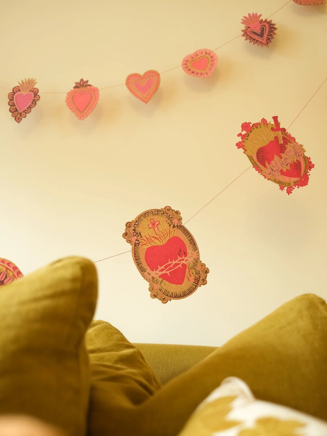 Saint Valentine Heart Sewn Garland