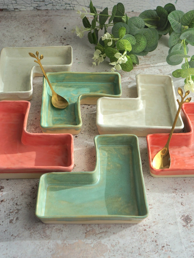 ceramic snack dish, ceramic tapas dish, ceramic dish set, small dish set pottery, Jenny Hopps Pottery, pink dish, green dish, white dish, ceramic gifts for her, gifts for mum, gifts for sister, gifts for friend, gifts for girlfriend, gift for dad, ceramic gift for dad, gift for husband, gift for son, gift for teens, gifts for teenagers, gift for home, homeware gift, 