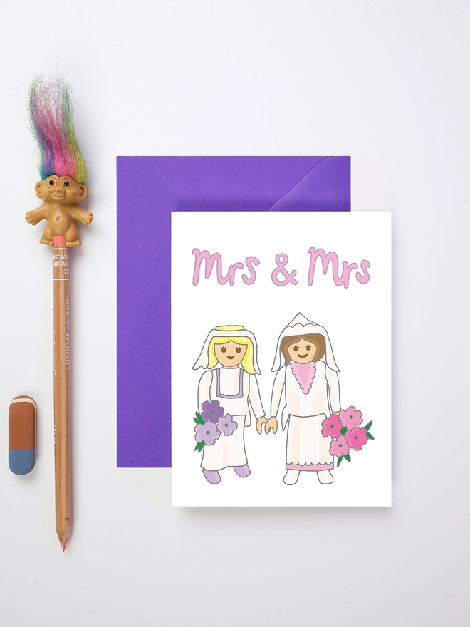 Quirky LGBTQ+ Wedding Card Featuring Two Brides