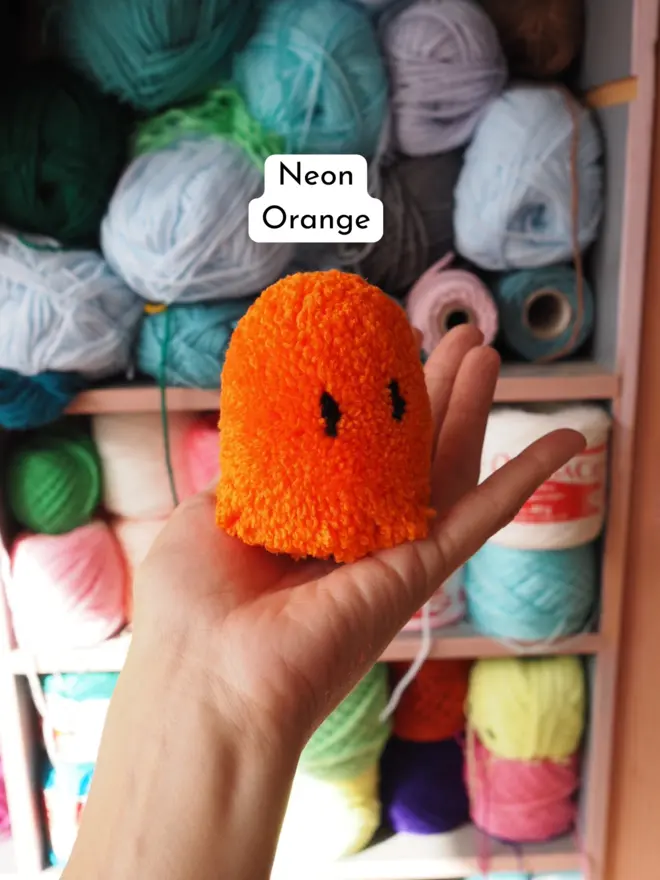 Neon Orange Ghost Pom Pom Desk Buddy