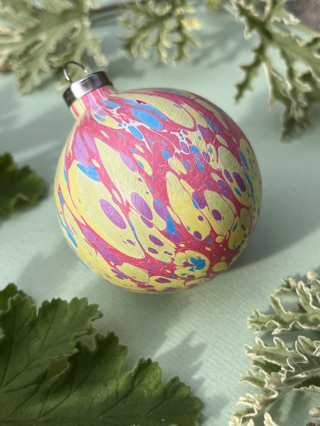 Hand-marbled ceramic bauble