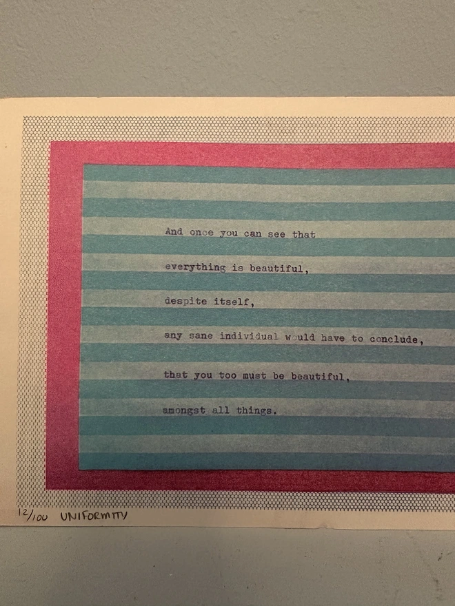 'Uniformity' A5 Risograph Print Wall Art