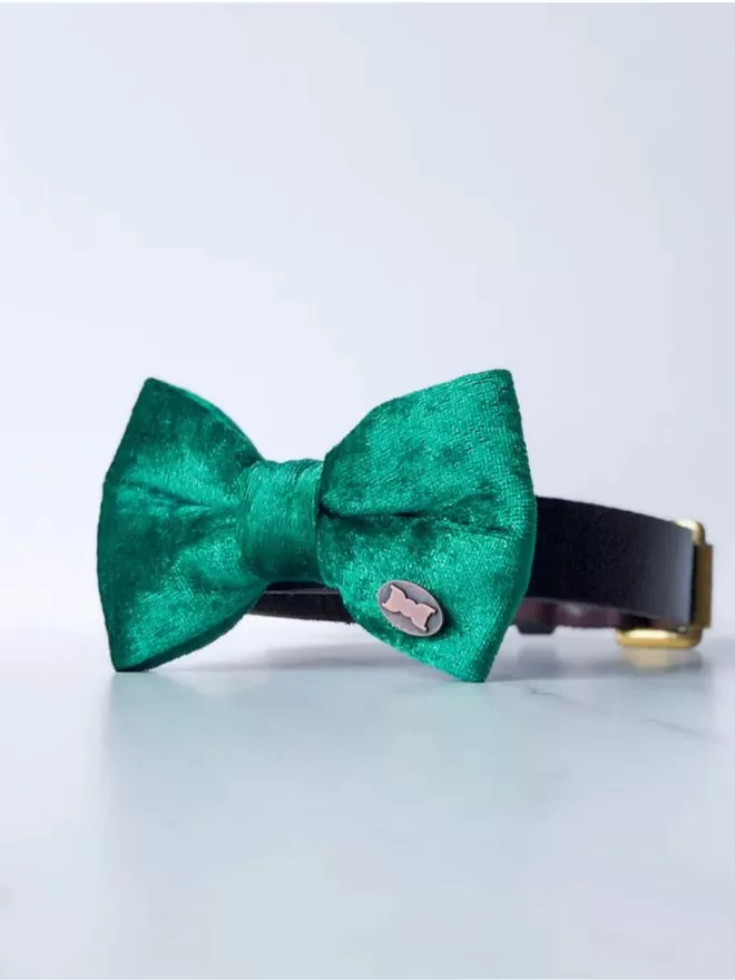 Gracious Green Velvet Dog Bow Tie