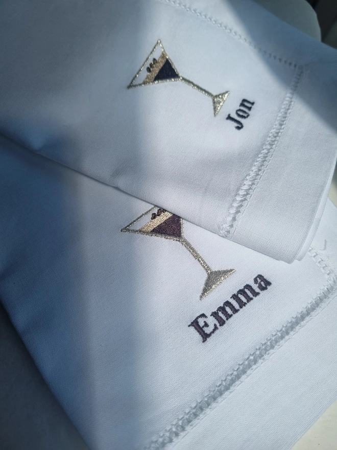Personalised embroidered Espresso Martini Cocktail napkins