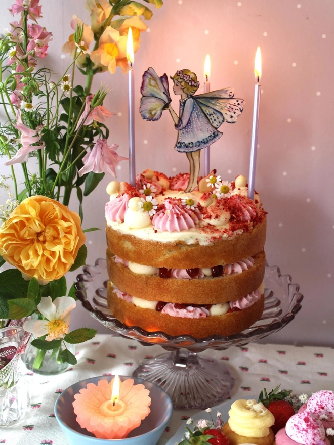 Fairy And Butterfly - Wooden Cake Topper