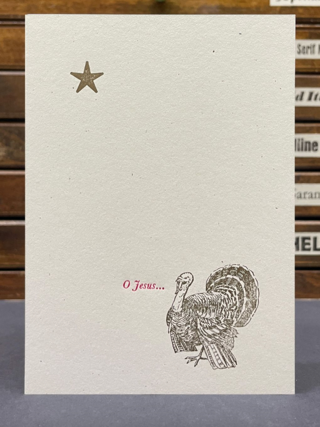 O Jesus Card. A card with a turkey and star.