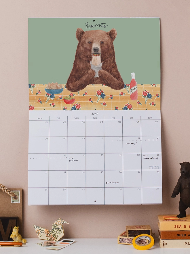 2027 Wall calendar with bear illustration and full page date grid