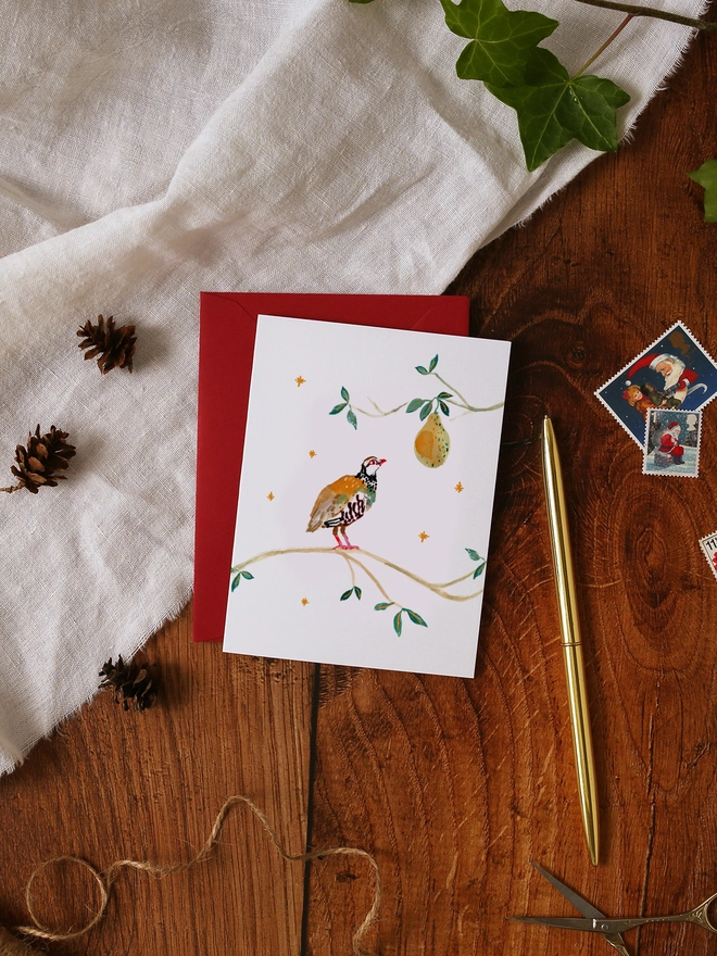 Partridge and Pear Mini Christmas Card