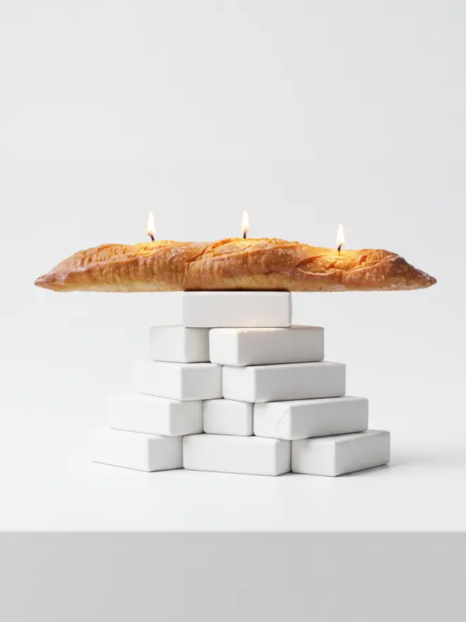 baguette candle on blocks of butter