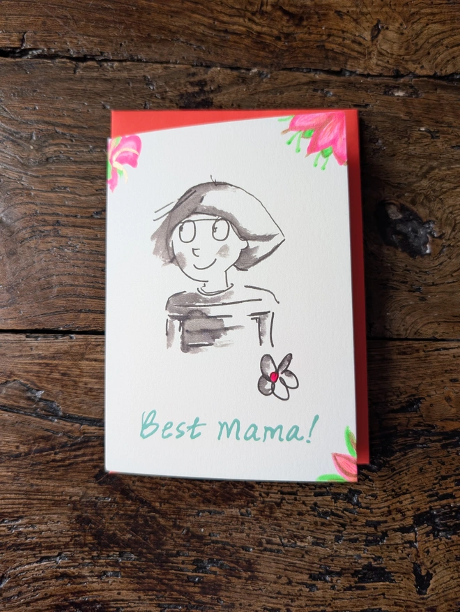best mama birthday card - hand finished with neon inks mothers day