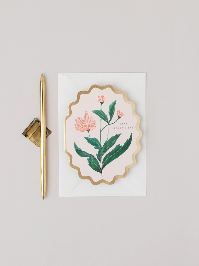 HAPPY MOTHERS DAY BOTANICAL SCALLOP DIE CUT CARD