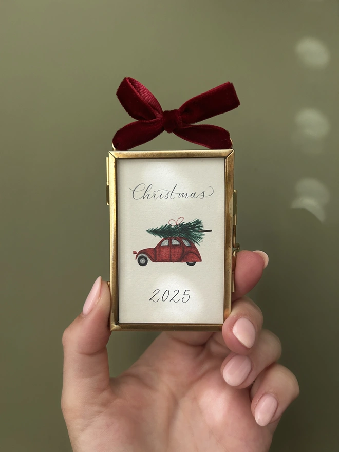 2025 Mini Frame Christmas Tree Decoration with Car Illustration