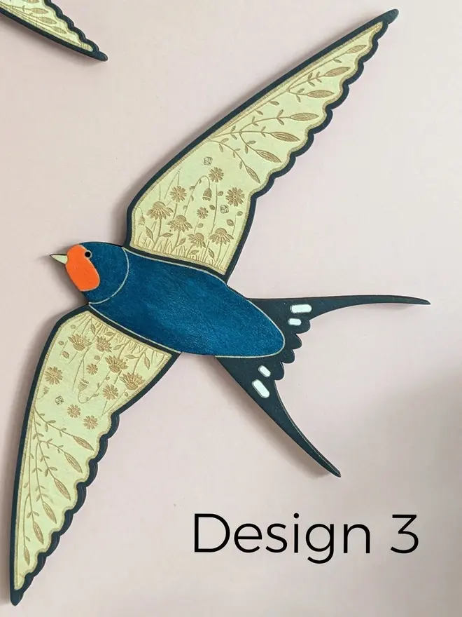 Flying Wooden Barn Swallows Hanging Wall Decor (Set Of 3), wooden barn swallow flying hung on a wall. 