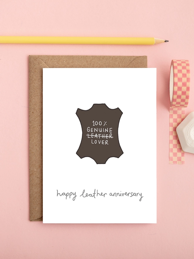 Cheeky third wedding anniversary card featuring leather 