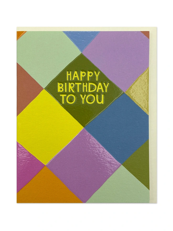 Mini Happy Birthday Card Colourful Harlequin Pattern | Raspberry Blossom