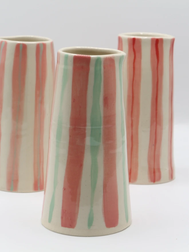 pink and green stripe jug or vase