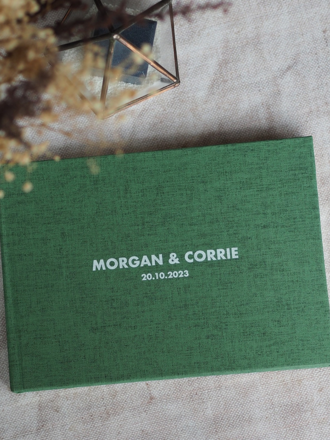 green personalised wedding guestbook