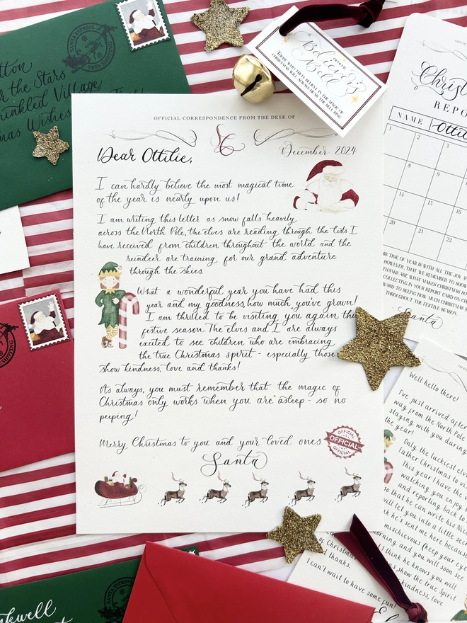 Personalised, Illustrated Father Christmas / Santa Letter with Calligraphy