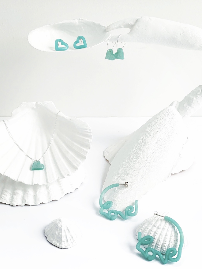 A range of recycled ocean plastic jewellery, 3D printed