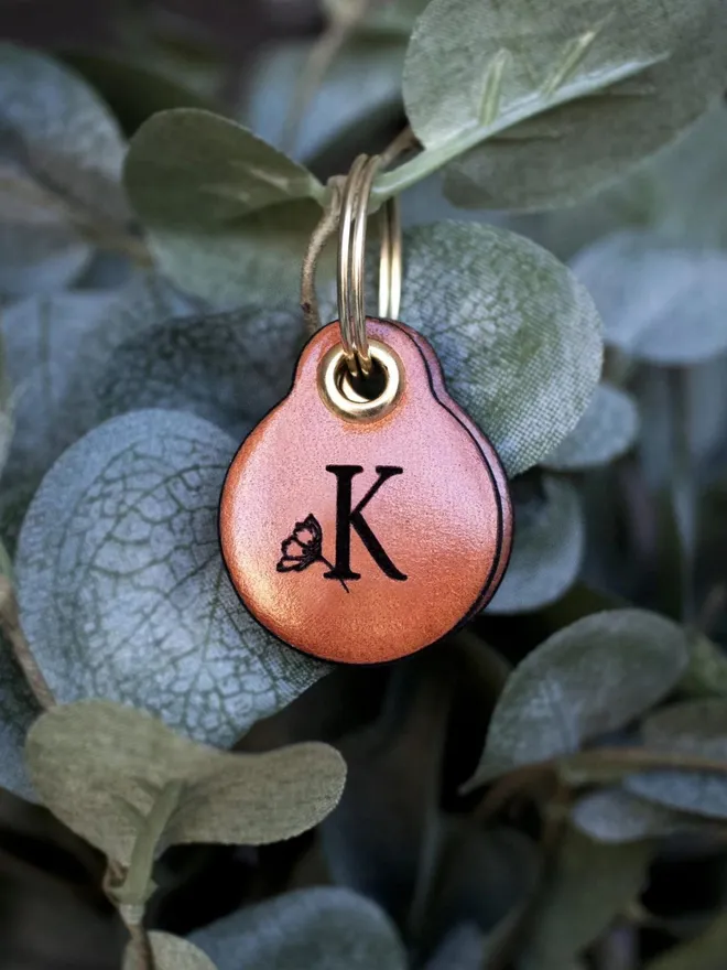 Miniature Personalised Initial Leather Pet ID Tag