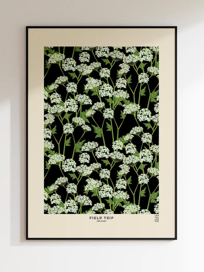 black and green floral Giclee print