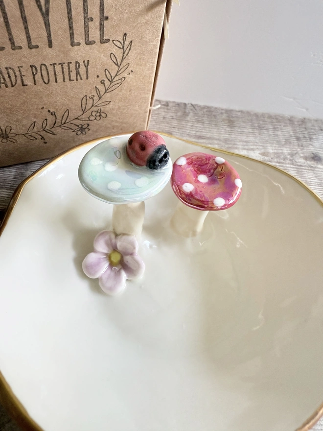 Handmade Porcelain Trinket Toadstool Dish 