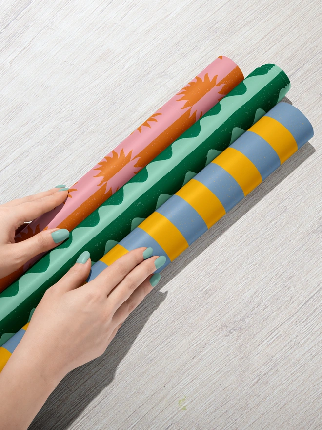 Blue and orange stripe gift wrap
