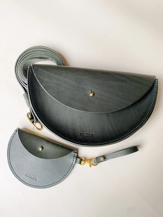 Green leather half moon crossbody bag 