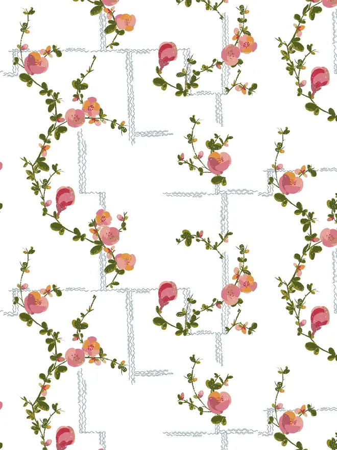 Coco Wallpaper, a living room with a decorated floral wallpaper. 