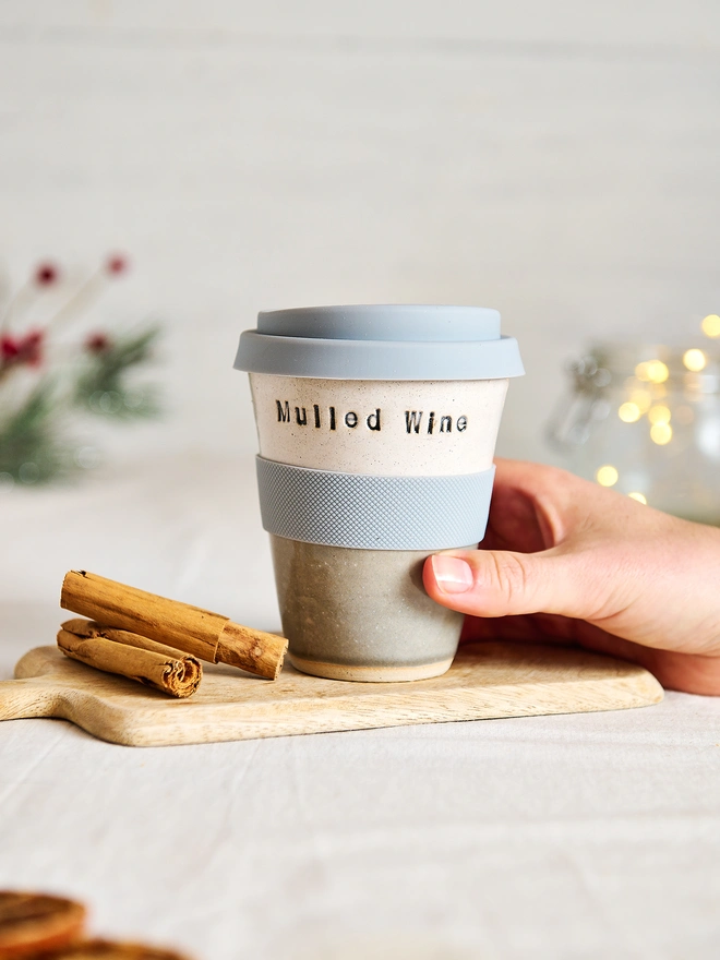 ceramic travel mug, mulled wine