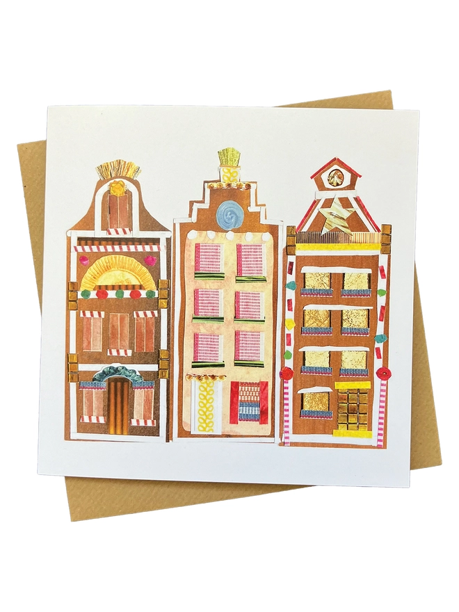 Gingerbread townhouse christmas card and envelope