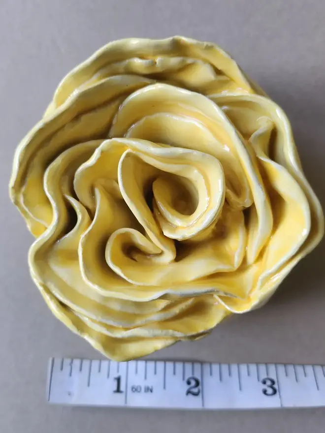 yellow ceramic peony flower rose pottery gift wall decor art 3d sculpture everlasting rose Mother’s Day 