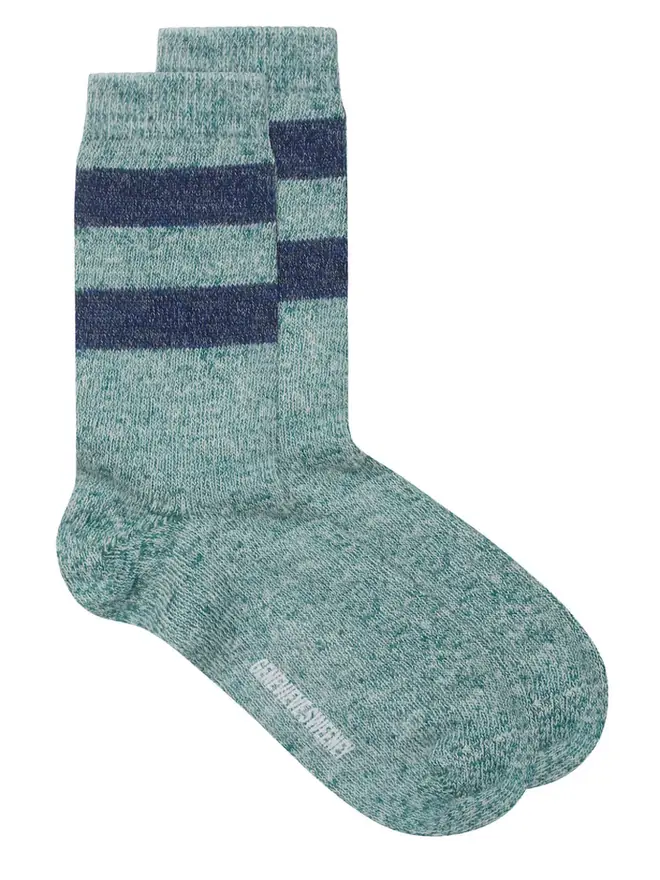 Cosy green stripe merino alpaca socks